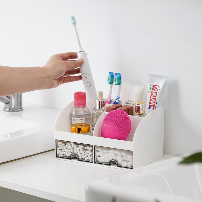 VITVITI Toothbrush Holders for Bathrooms Countertop  8 Slots Toothpaste Bathroom Counter Sink Organizer with Drawers  Plastic Bathroom Organizer for Vanity/Makeup/Office White - Image 3
